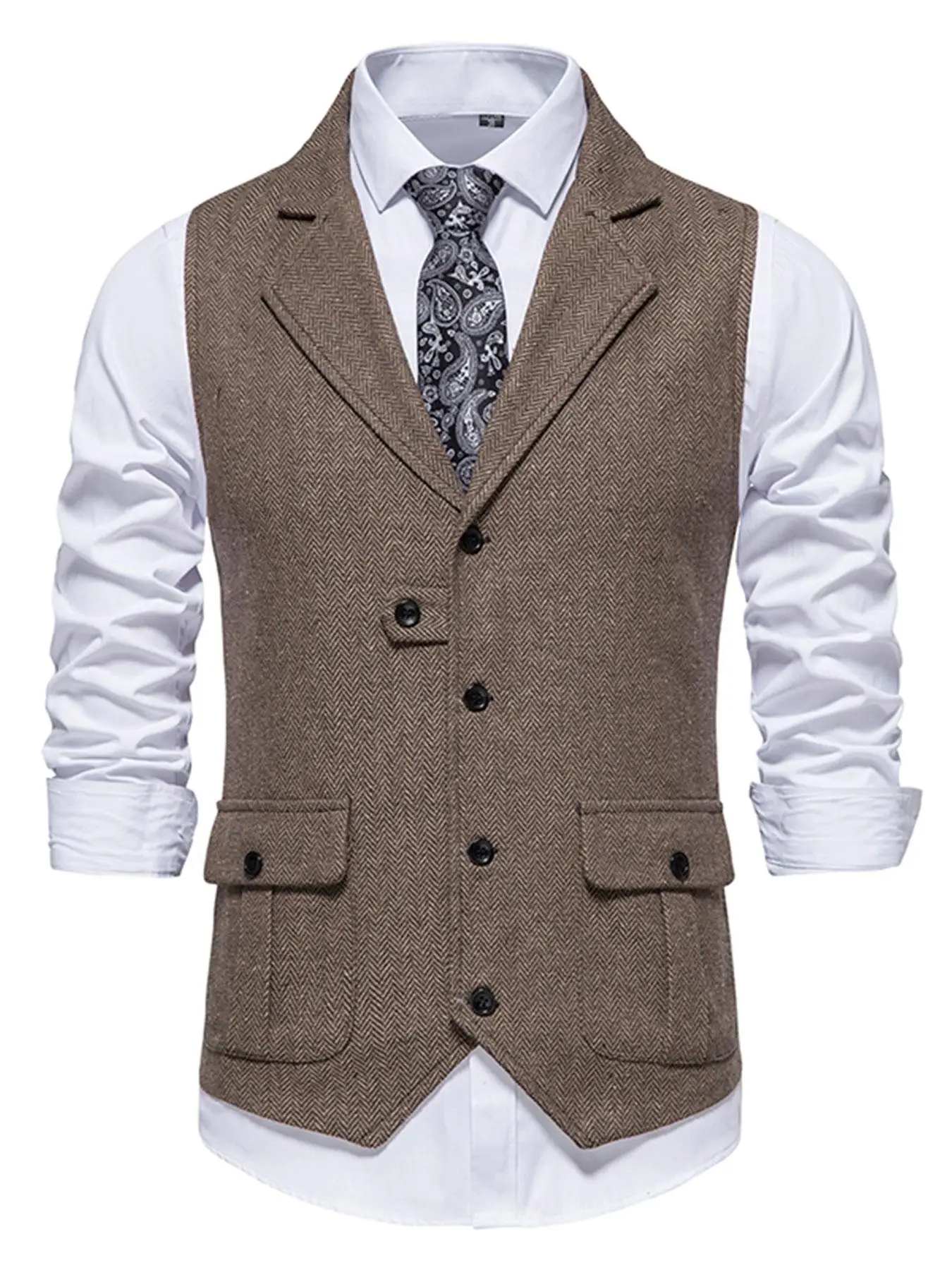 Elegant Men's Herringbone Waistcoat for Business Banquets and Weddings Stylish and Comfortable Men's Casual Vest