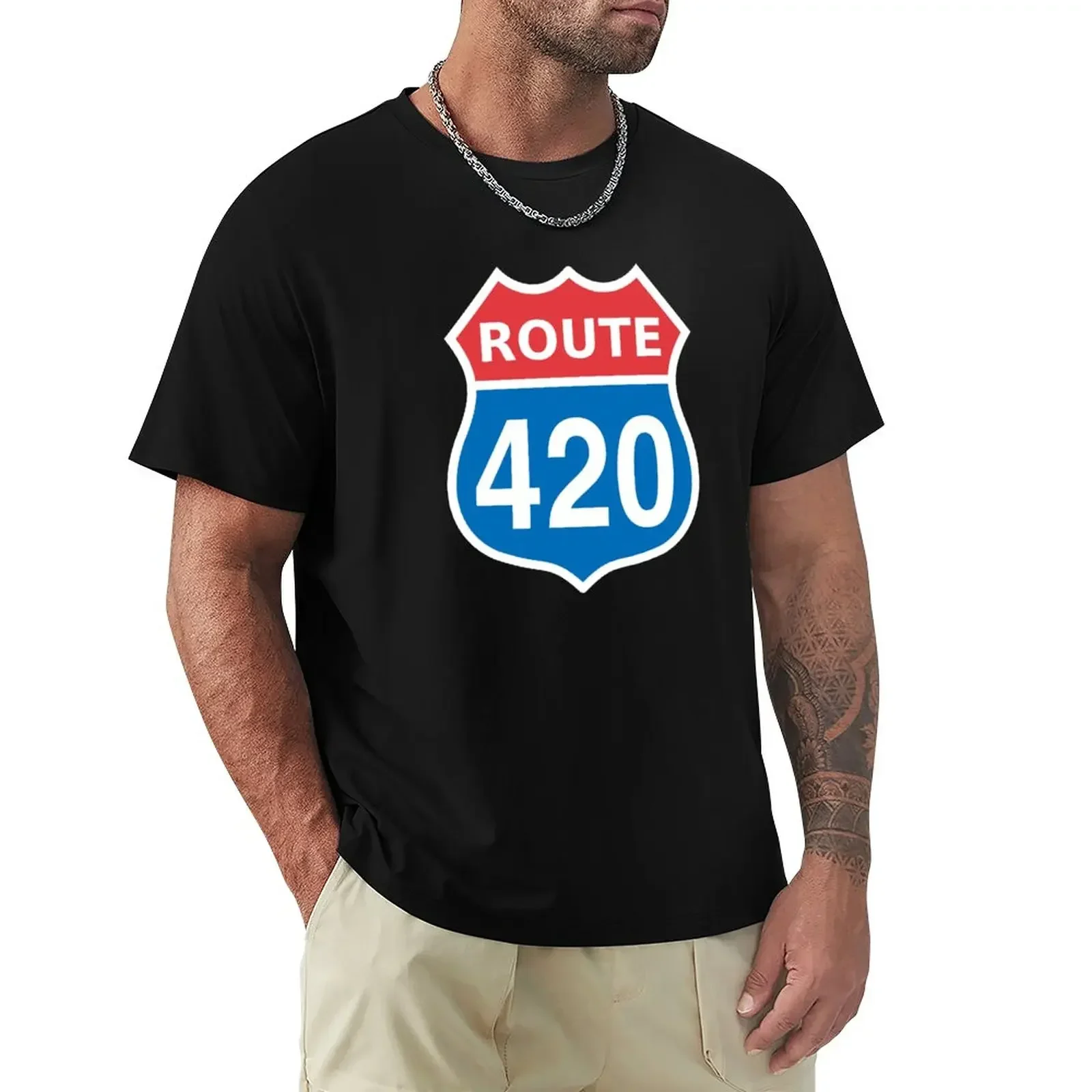 

Route 420 Red Blue White US highway sign T-Shirt T-shirts man cheap stuff plus sizes luxury t-shirt mens t shirt graphic