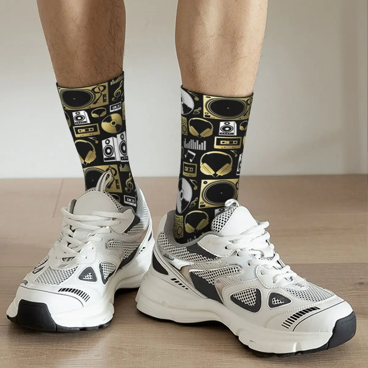 Calcetines de vinilo con patrón de Discjockey para hombre y mujer, medias absorbentes de sudor, medias largas para todas las estaciones, regalo de cumpleaños