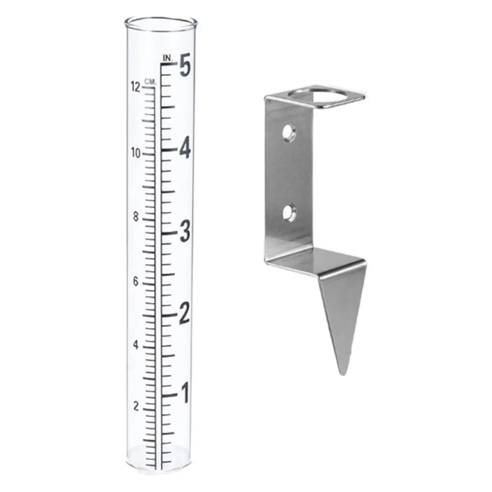 

Durable Stainless Steel Glass Rain Gauge 2 in1 Mounting Rack Easy To Read Rainwater Measuring Tool Clear Scale