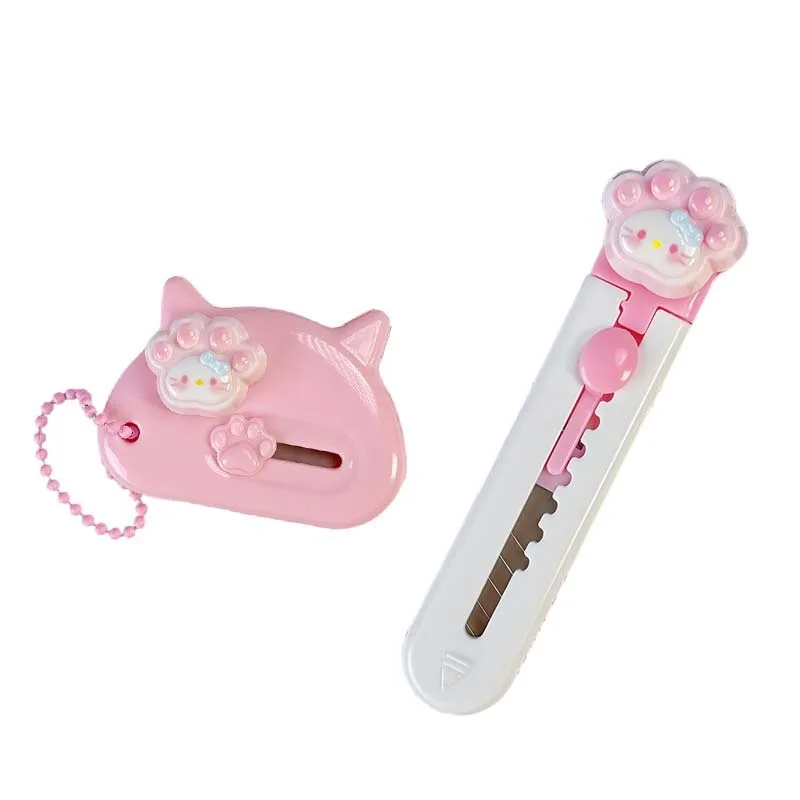Cute Cat Paw Craft Knife Mini Safety Cutter for Envelopes Portable Student Paper Trimmer with Blade Guard Box Opening Tool