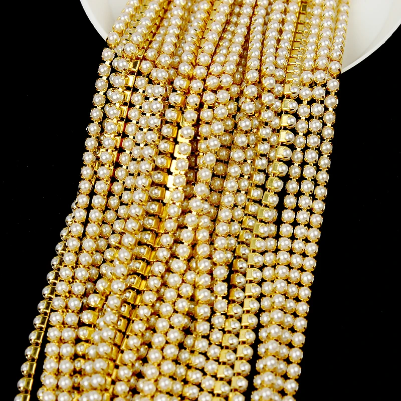 Classic Gold And Silver Claw Chain Resin Pearl 1.5-3MM Size Apparel Sewing DIY Manicure Beauty Accessories 5/10Yard