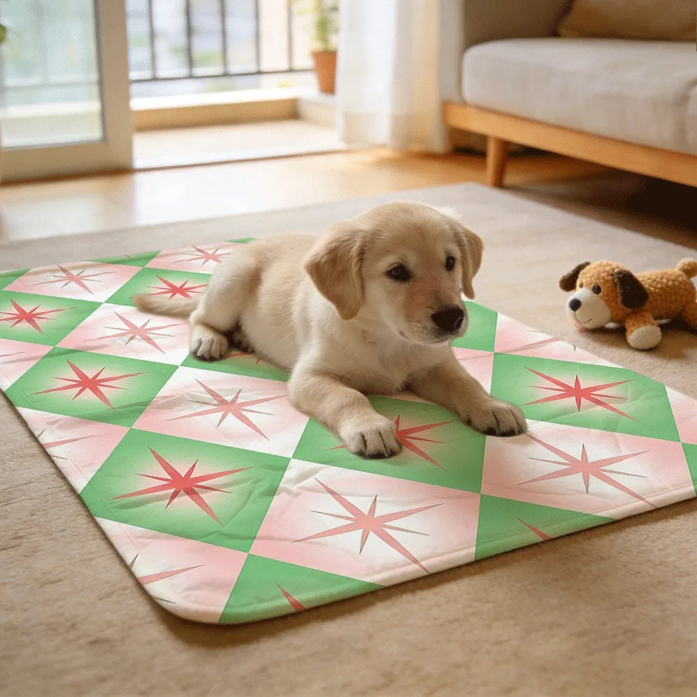 Pink green star grid pattern Washable Reusable Grooming Pet Mats Absorbent Waterproof for Pet Salon Cleaning