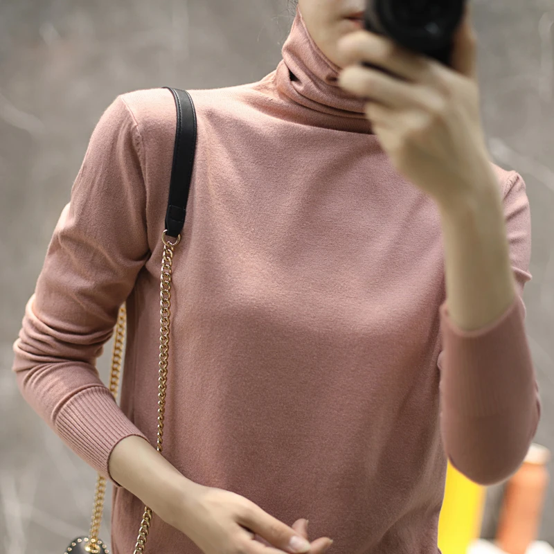 Suéter de cuello alto para mujer, camisas cálidas de otoño e invierno, jerséis de manga larga de moda coreana, prendas de punto cálidas informales