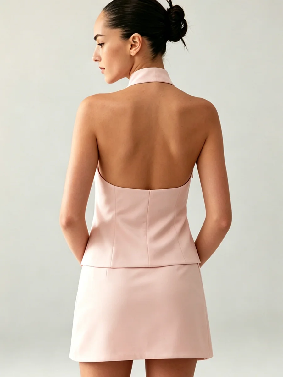 LIMO Women's Pink Sleeveless Mandarin Collar Vest with Knot Buttons Slim Fit Chinese Style Casual Top