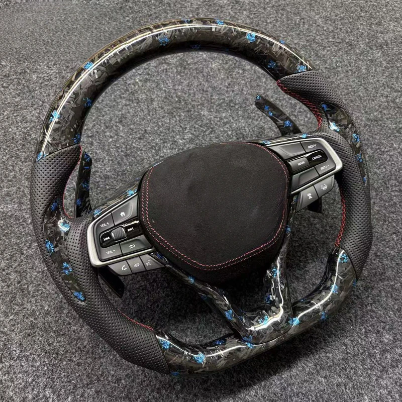 For Honda 10th Generation Accord Modified Blue Foil Forged Carbon Fiber LED Racing Blade Patch Steering Wheel Assembly With Horn