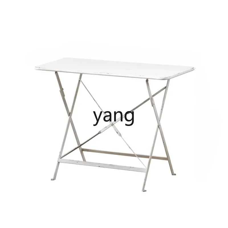 LTT European retro wrought iron folding coffee table simple outdoor courtyard portable writing rectangular table