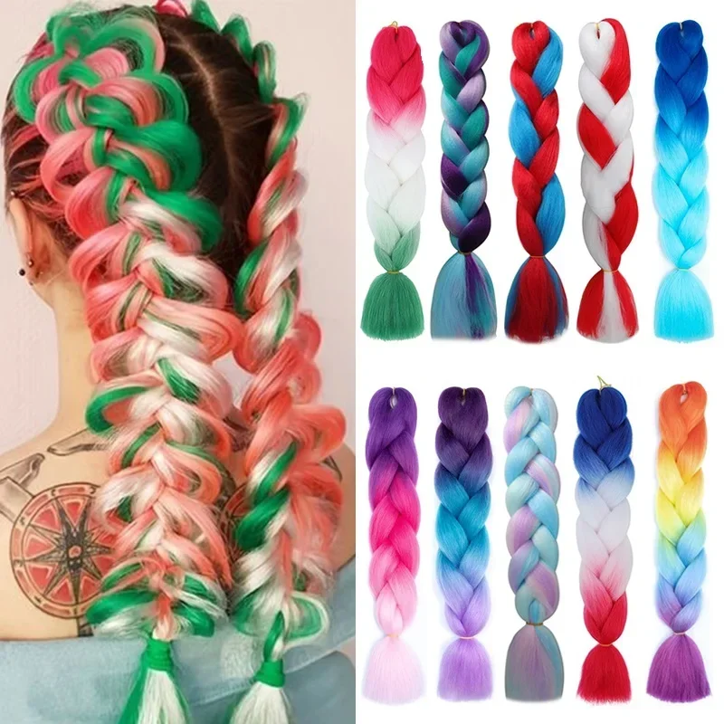 24 Inch Jumbo Braids Synthetic Hair Extension Afro Ombre Color Box Yaki Straight Crochet Braid Hair for Women DIY Hair