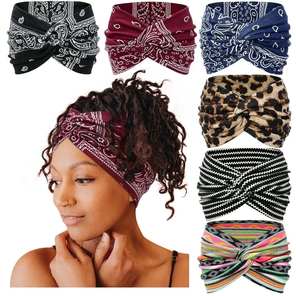 6 PCS Y2K Sports Headband Euro-American Style Hip-hop Printed Elastic Hairband Wide Side Breathable Versatile Tapered Headband
