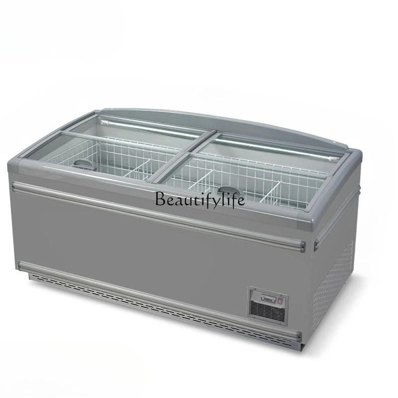 

3Freezer commercial, combined horizontal display freezer supermarket frost-free refrigerator transparent glass