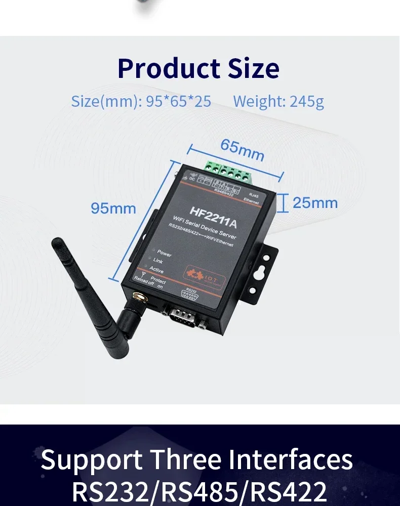 HF2211A Serial to WiFi RS232/RS485/RS422 to WiFi/Ethernet Converter Module for Industrial Automation Data Transmission HF2211A