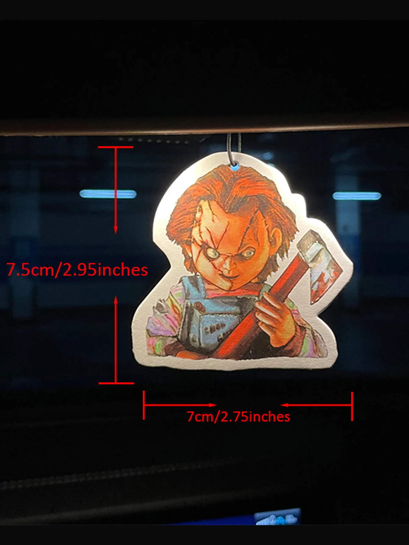 Chucky Doll Shaped Hanging Car Air Freshener, French Parfum Scented Paper, Natural Plant Extract Fragrance, Alcohol-Free & Non-T