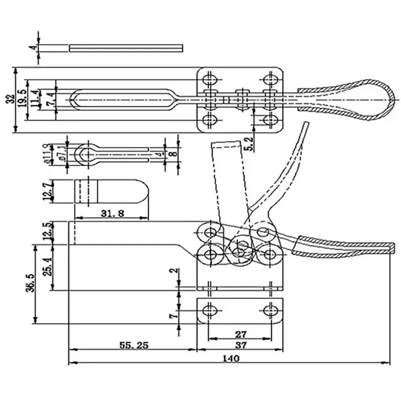 2/4PCS GH-201B Quick Release Toggle Clamp 100kg Horizontal Locking Lever Fastener Woodworking Fix Clip Tool Hand Tool