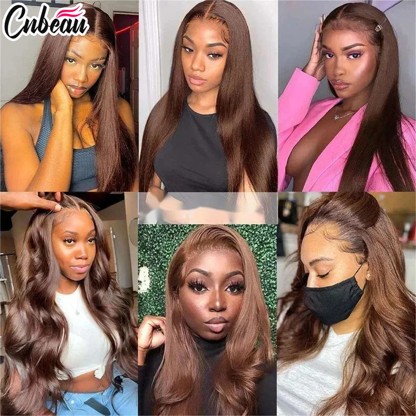 Perruque Full HD Lace Wig Remy Naturelle, Cheveux Lisses, Noir, Brun #4, 13x6, 13x4, Densité 360, pour Femme, 200%