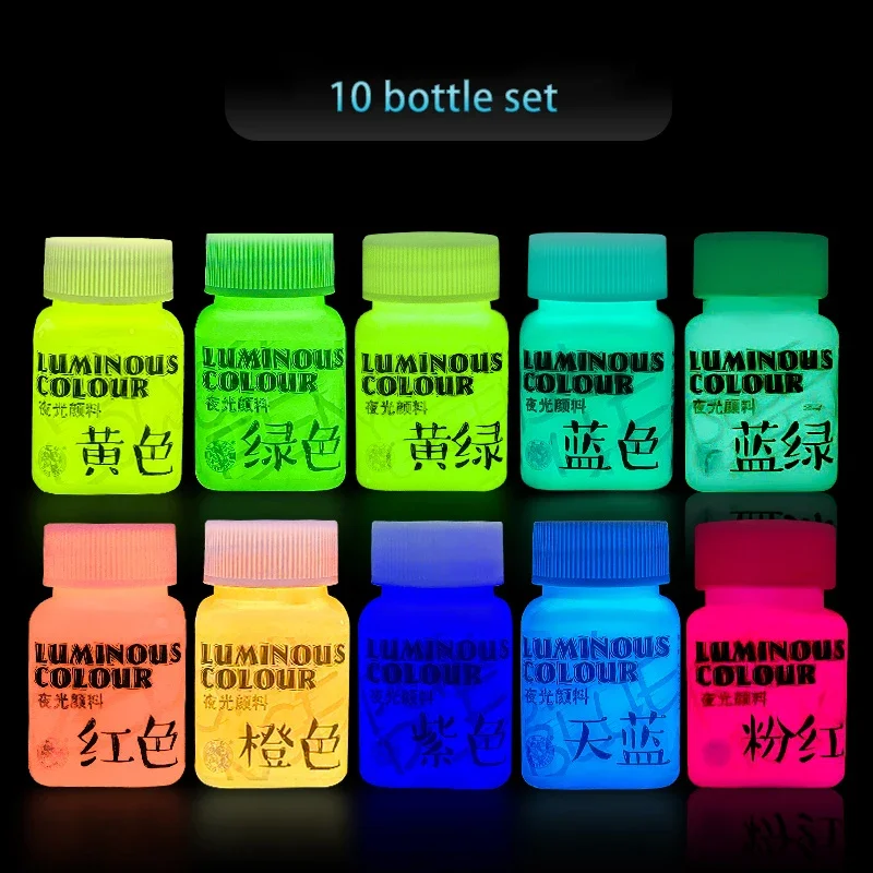 58ML Fluorescent Acrylic Pigment Luminous Pigment Glow in Dark Hand Painted DIY Festival Party Wall Light Absorbing Pigment