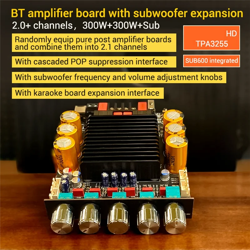ABSQ-SUB600 TPA3255 Papan Amplifier Digital Terintegrasi 2.0 Saluran 300Wx2 Papan AMP Bluetooth Penyetelan Catatan Bass