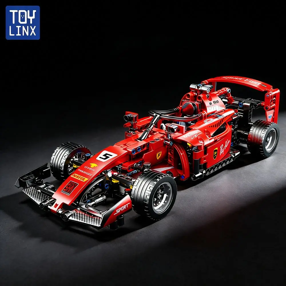 

TOYLINX 1:18 Красный гоночный автомобиль, конструктор из кирпичиков, 455 деталей, с функцией отката, высокотехнологичная STEM-модель, подарок для мальчиков