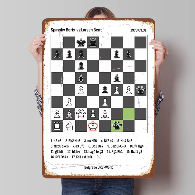 Chess Game: Spassky Vs Larsen Metal Poster Custom Wall Art Retro Vintage Tinplate Signs for Man Cave Home Decor Items Wand Deko