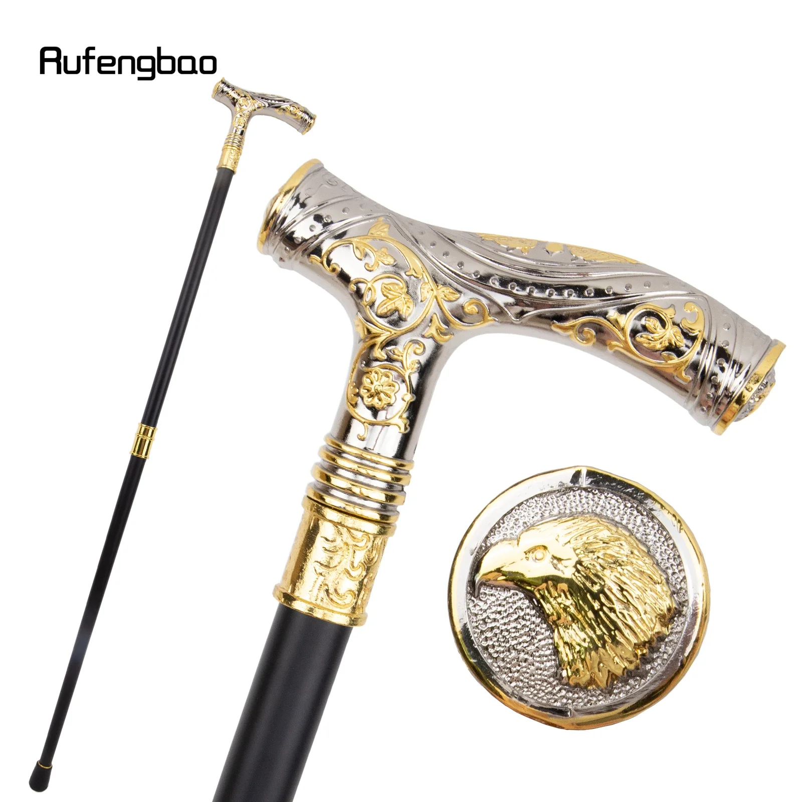 Golden White Eagle Head Flower Totem Relief Walking Cane Fashion Walking Stick Gentleman Crosier Knob Walking Stick 93cm