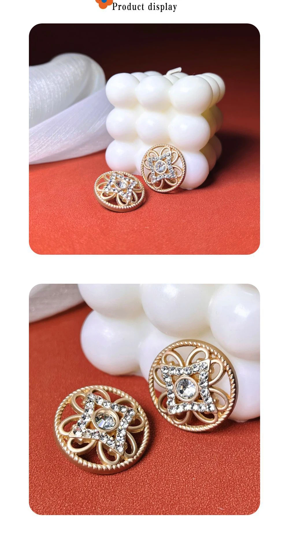 10 Stück Metallknöpfe, Kleidungszubehör, eingelegte Strass-Dekorationsknöpfe für Kleidung, DIY-Bastelbedarf, Nähzubehör, ausgehöhlter Knopf – Detail 1