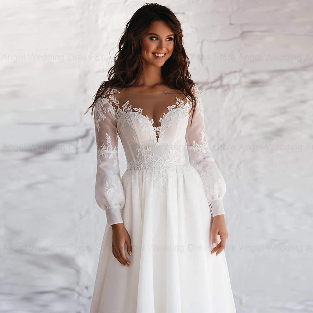 ANGEL Vintage Beach Short Wedding Dress For Woman 2025 Elegant Long Sleeves Customized Bridal Gown Civil A-line Robe De Mariee