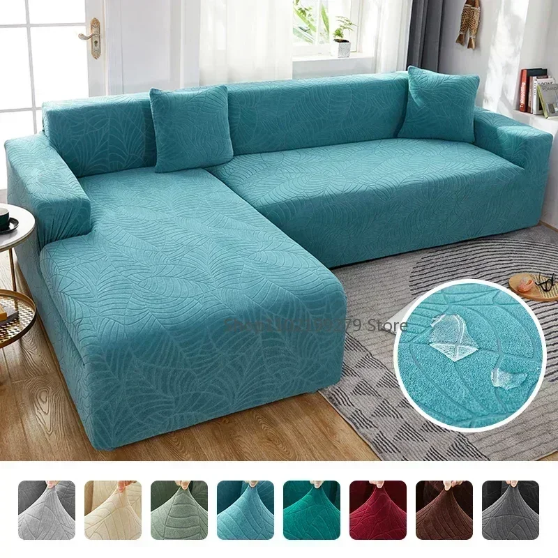 Waterdichte Dikker Bankhoezen 1/2/3/4 Zetels Jacquard Effen Couch Cover L-vormige Sofa Cover Protector bankhoezen - afbeelding 2