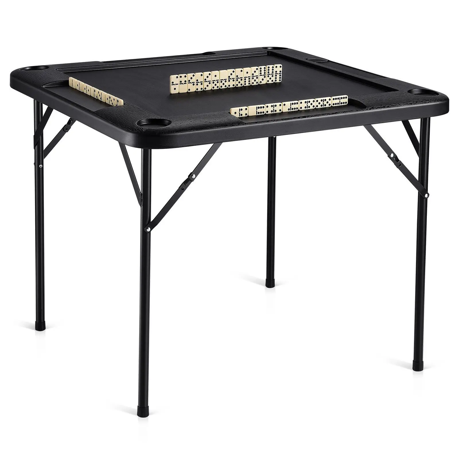 

Mahjong Table for 4 Players Folding 72x72x30in with 4 Cup Holders Built-in Chip Trays Black