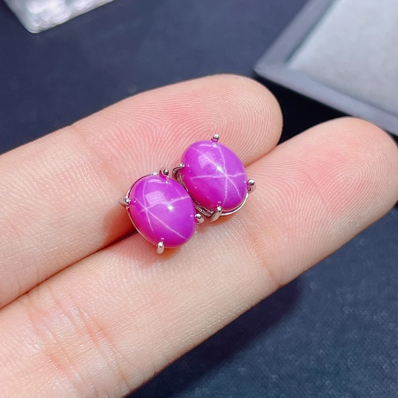 Starlight Ruby Set 925 Sterling Silver Non Discoloration Six Star Lines Beautiful Gift Ring Earrings Women
