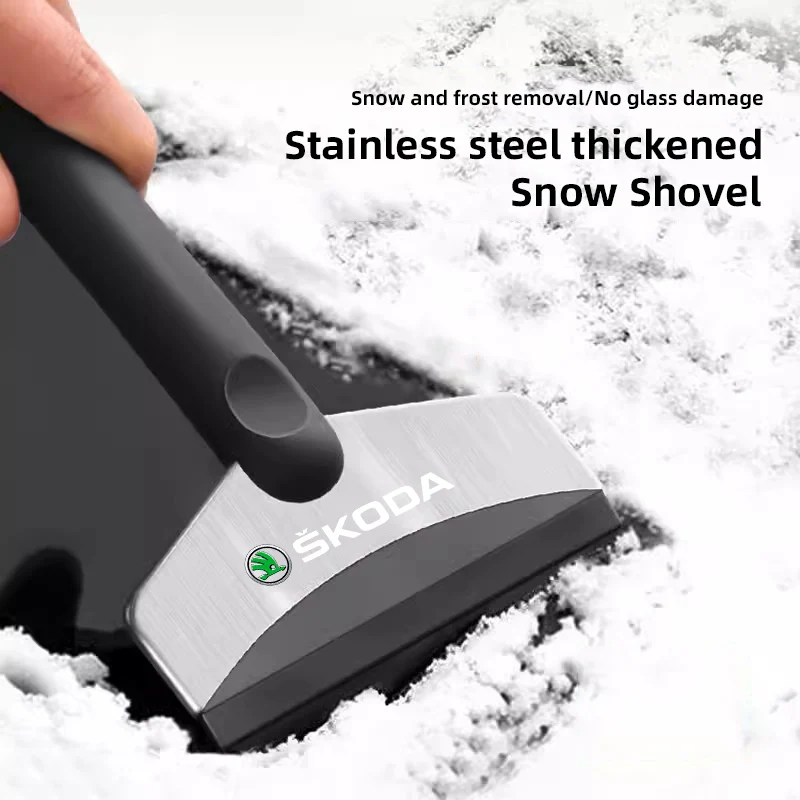 Car Logo Snow Brush Cleaning Shovel Glass Ice Scrapers Tool For Skoda Octavia Superb Kodiaq Yeti Rapid Karoq Fabia Kamiq Enyaq