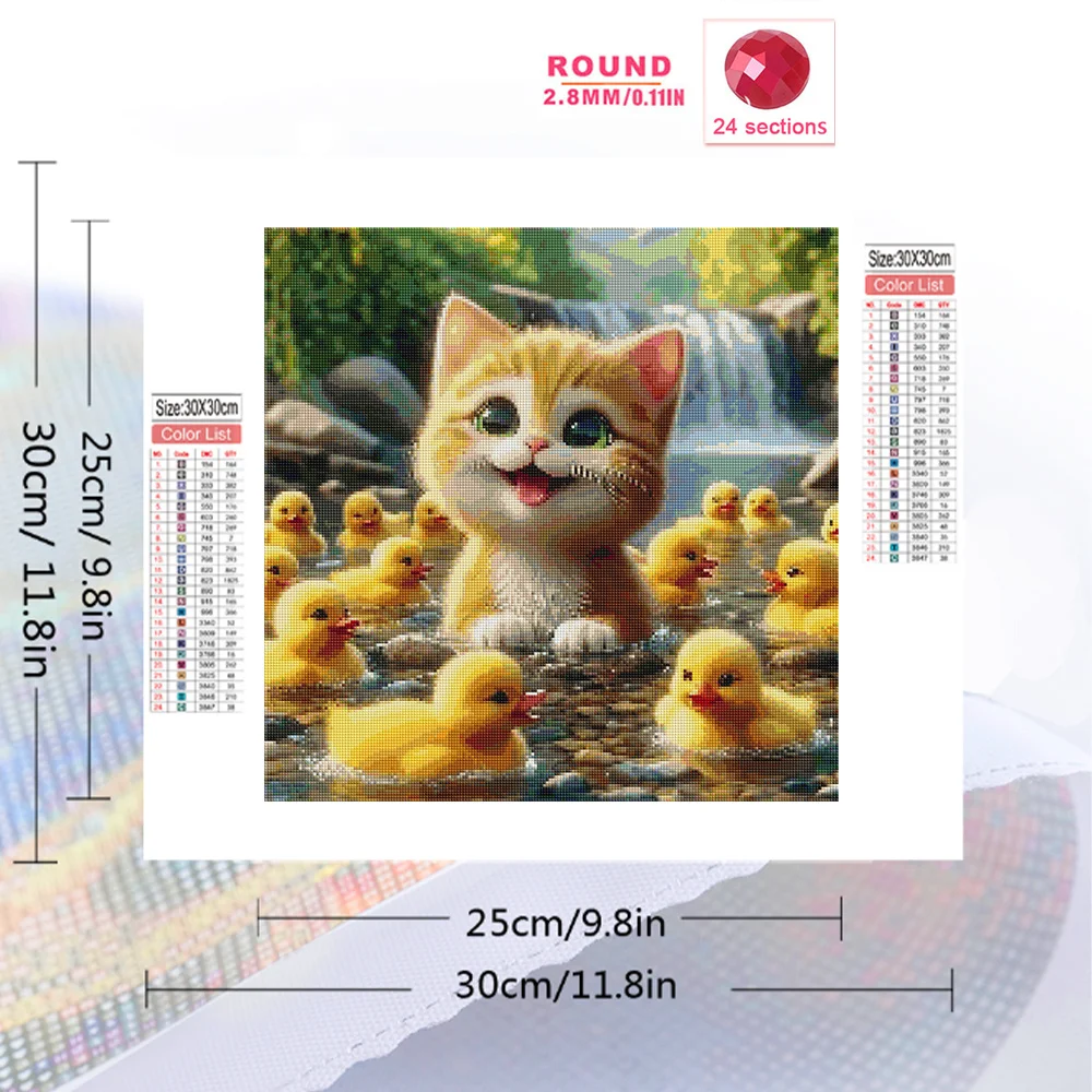 Huacan 5D 다이아몬드 페인팅 동물 고양이 DIY 다이아몬드 모자이크 폭포 오리 벽 아트 작업 홈 장식 수제 취미 공예 키트