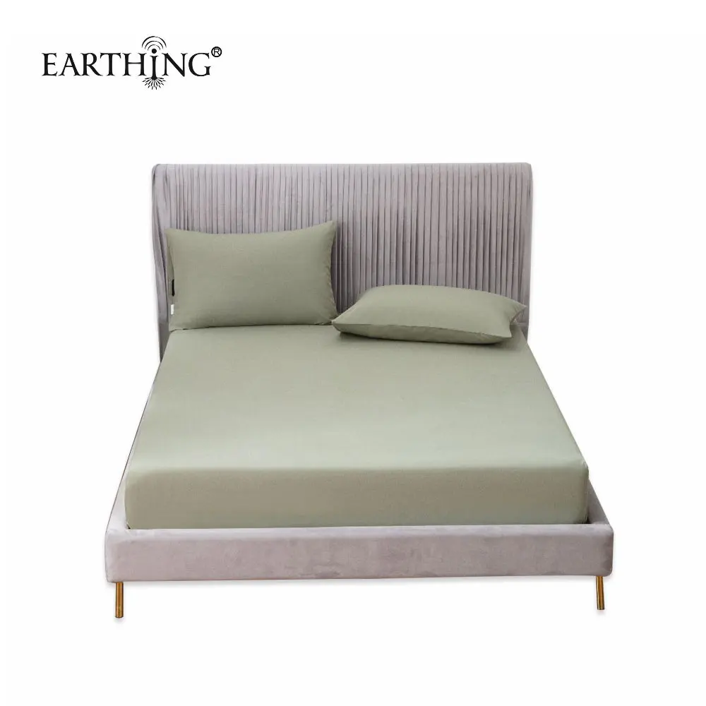 Earthing Fitted Sheet Mattress Cover Conductive silver yard cotton 400TC with grounding cord