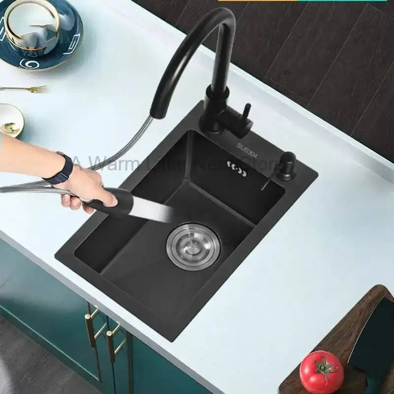 304 Stainless Steel Kitchen Sinks Bar Balcony Mini Sink Single Tank Black Nano Kitchen Accessories Thicken Wash Basin Small Sink