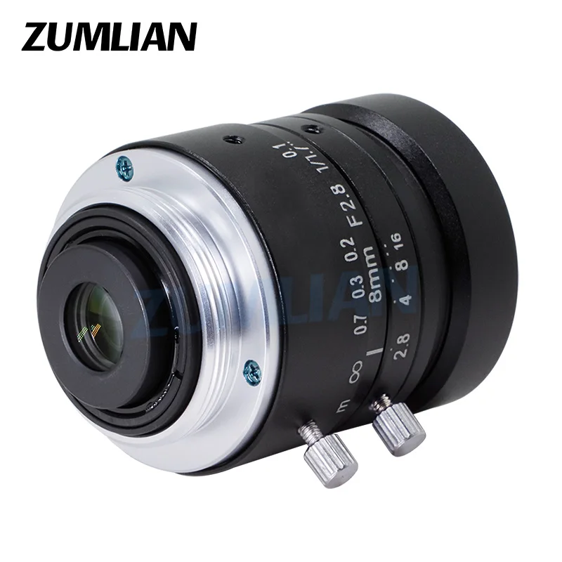 C-Mount Lens 8mm Industrial Camera Lens 1/1.7'' CMOS Wide-angle High resolution 12MP F2.8 Manual Focus/Iris Low Distortion