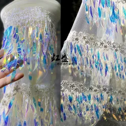 Elf Designer Gradient Colour Illusion Fashion Fabrics Tassels Sequins Laser Clothing Wedding Net Dress Fabrics