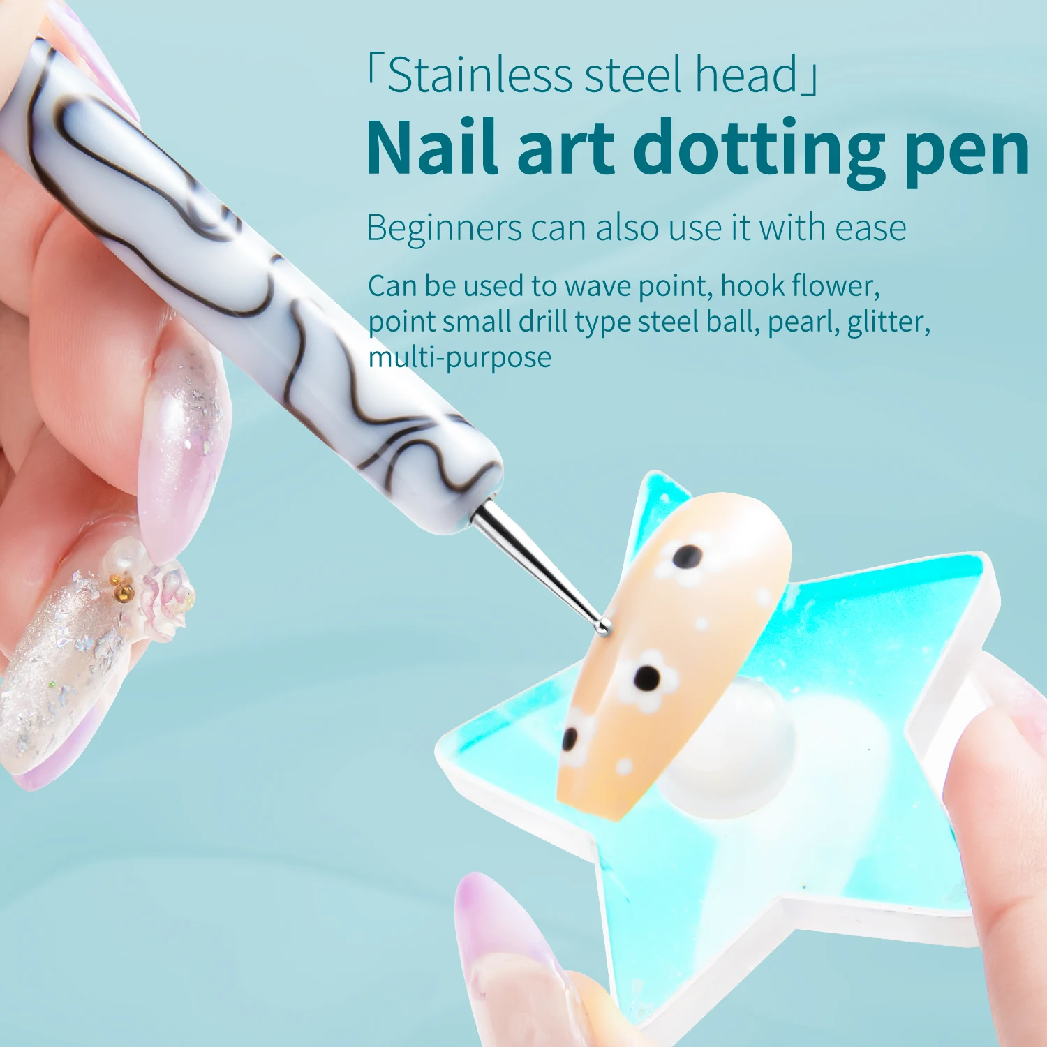 1/4/8PCS French Nail Art Brush Dual-Ended Nail Art Dotting Pen Acrylic Handle Drawing UV Gel Painting Brush For Nail Artistry