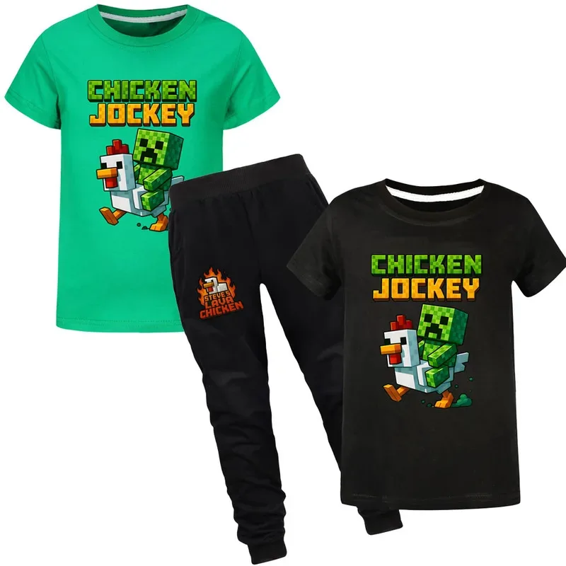 111 www الصيف جوكي ملابس الأطفال البدلة طفل الفتيان الفتيات ستيف الحمم الدجاج تي شيرت السراويل 2 قطعة مجموعات موضة رياضية