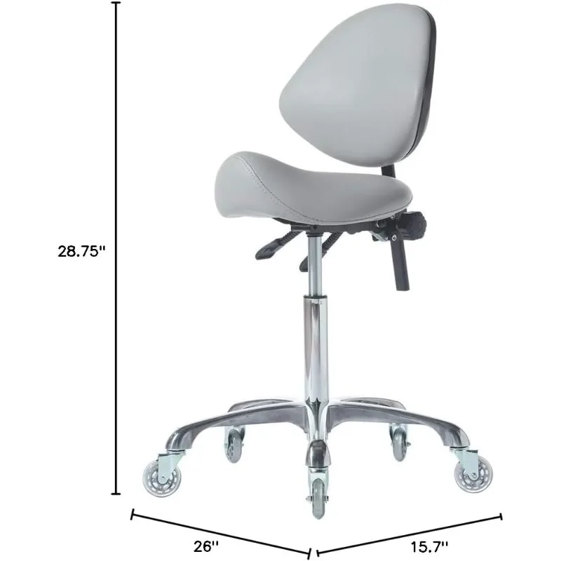 Saddle Rolling Adjustable, Heavy-Duty (450 lbs) Stool Chair for Beauty Salon Massage Dental Clinic Home Office Use(Grey)