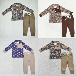 Wholesale Toddler Kids Camo Deer Outfit Clothing Baby Boy Long Sleeves Buttons Pullover Shirt Children Pocket Cotton Pants Sets