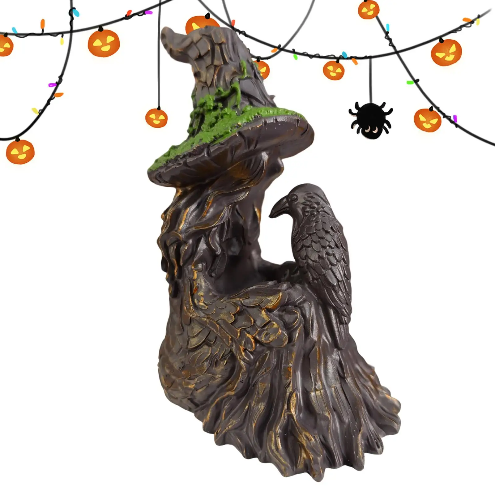 Witch Statue Gothic Retro Battery Operated LED Raven Figurine Halloween Witch Decor For Bedroom Living Room Table Shelf Mantel