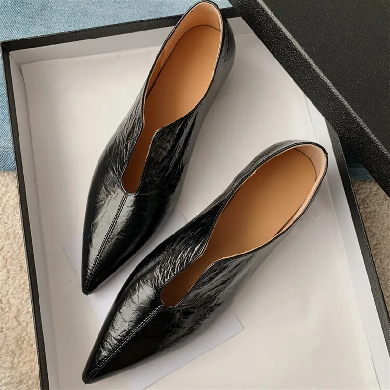 New Spring Cow Leather Women Shoes Pointed Toe Women Pumps Shoes for Women Zapatos De Mujer Fashion Retro Ladies Shoes Low Heel