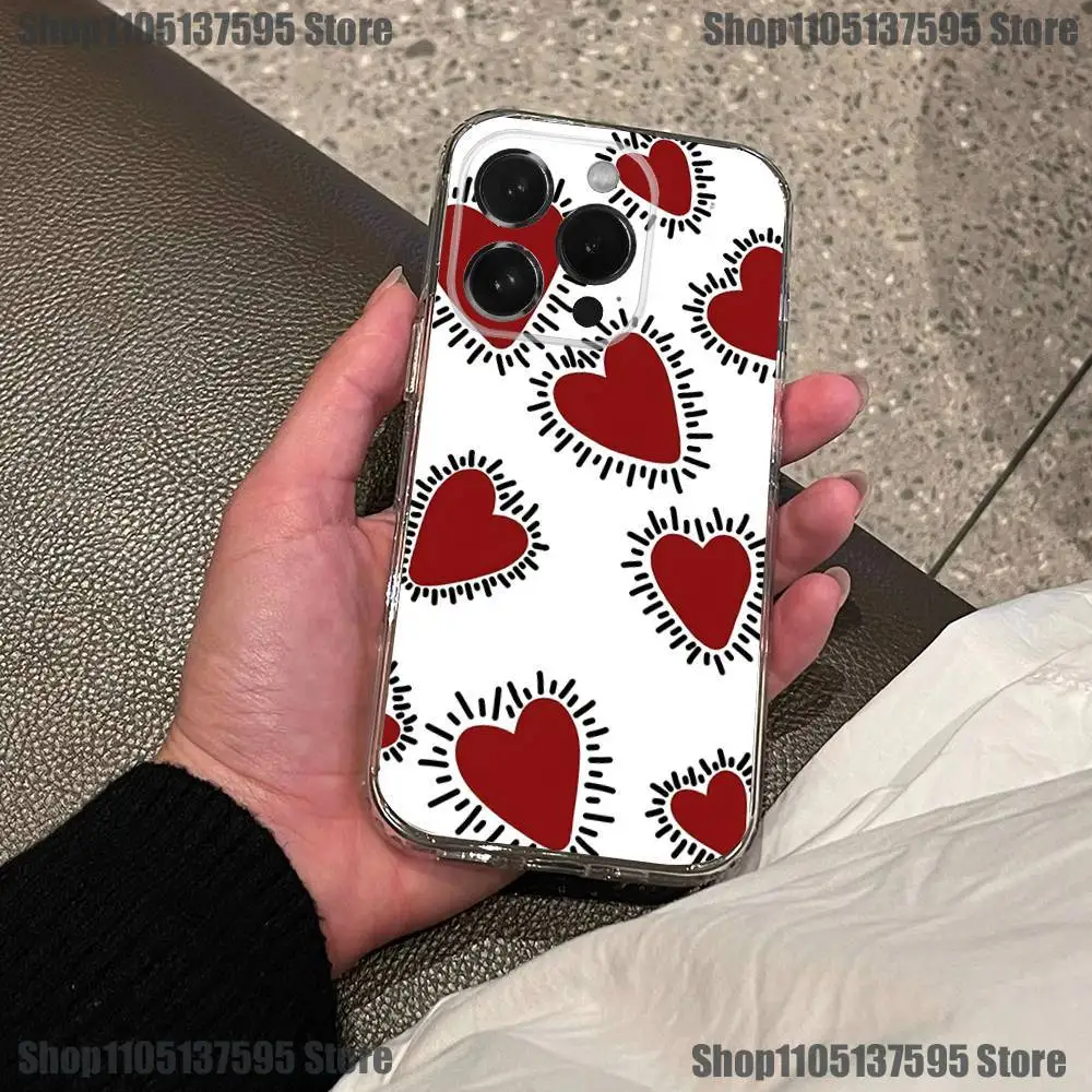 Чехол для телефона Ins Silver Graffiti Heart для iPhone 17,16,15,14,13,12,11 Pro,Max,Plus,X,XS,XR,SE4,E Mini, прозрачный мягкий чехол