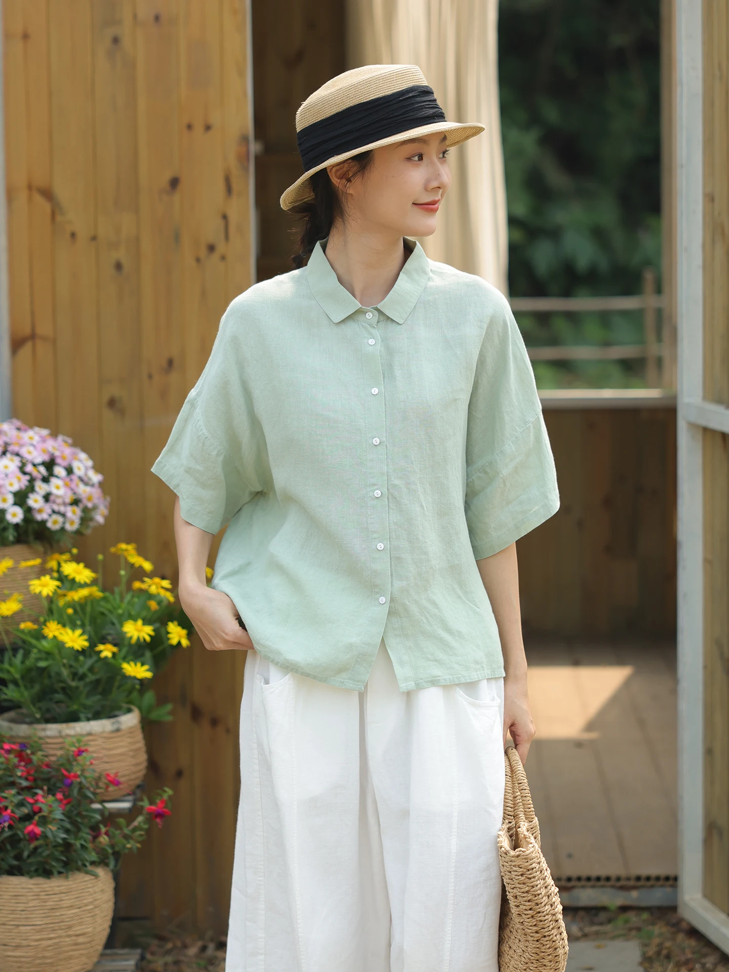 

Льняная рубашка свободного кроя с коротким рукавом для женщин: летняя, повседневная, дышащая, стройнящая, для работы, из хлопка и льна, комфортная, приятная к телу