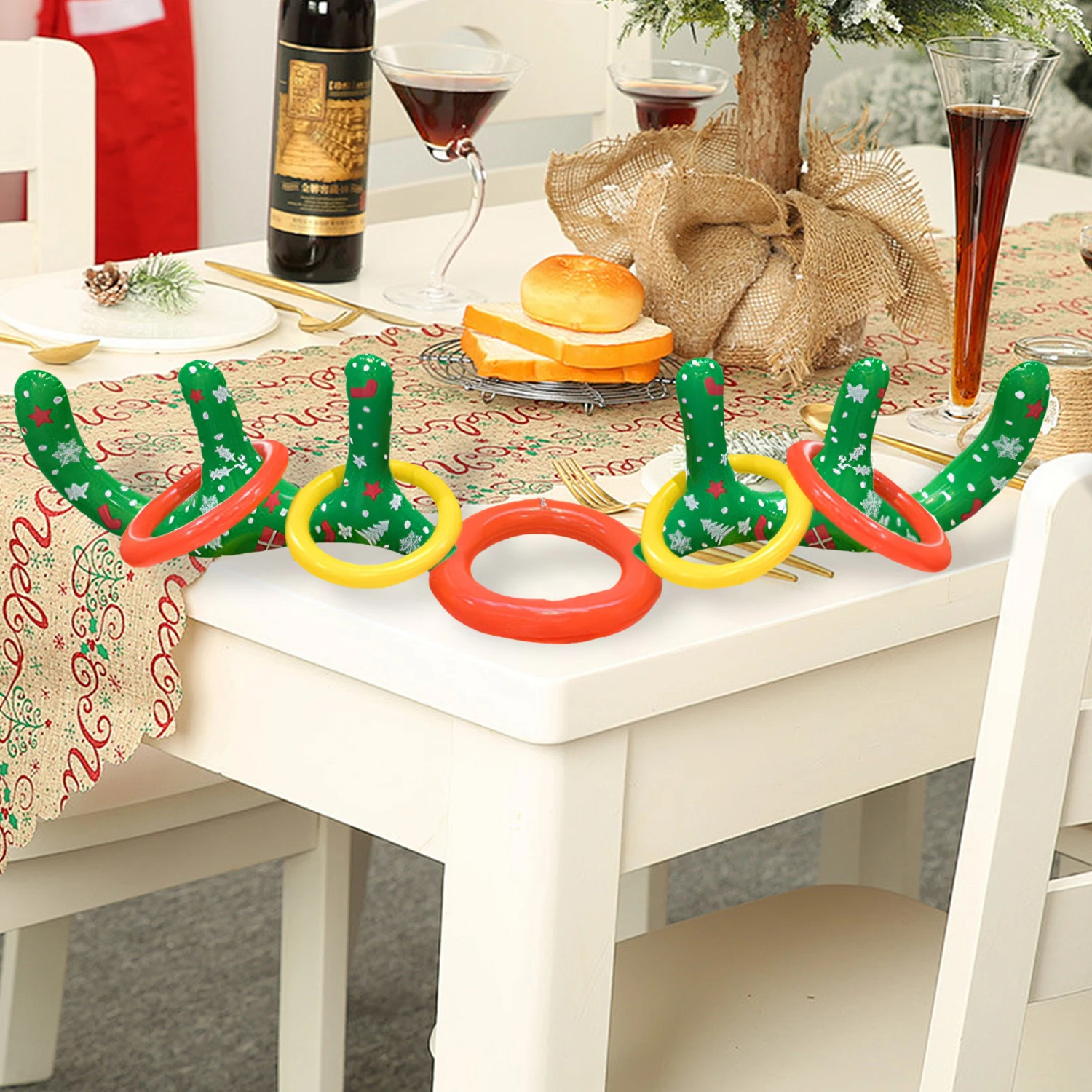 

2 Sets Christmas Inflatable Reindeer Antler Ring Toss Game Set for School Family Parties Outdoor Indoor Fun Toy Gift