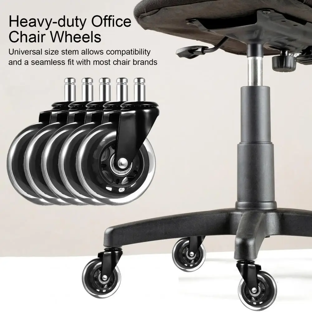 75mm Office Chair Wheels Quiet Chair Casters Smooth Rolling Floor Protect Swivel PU Casters Replacement Set For Coworking Spaces