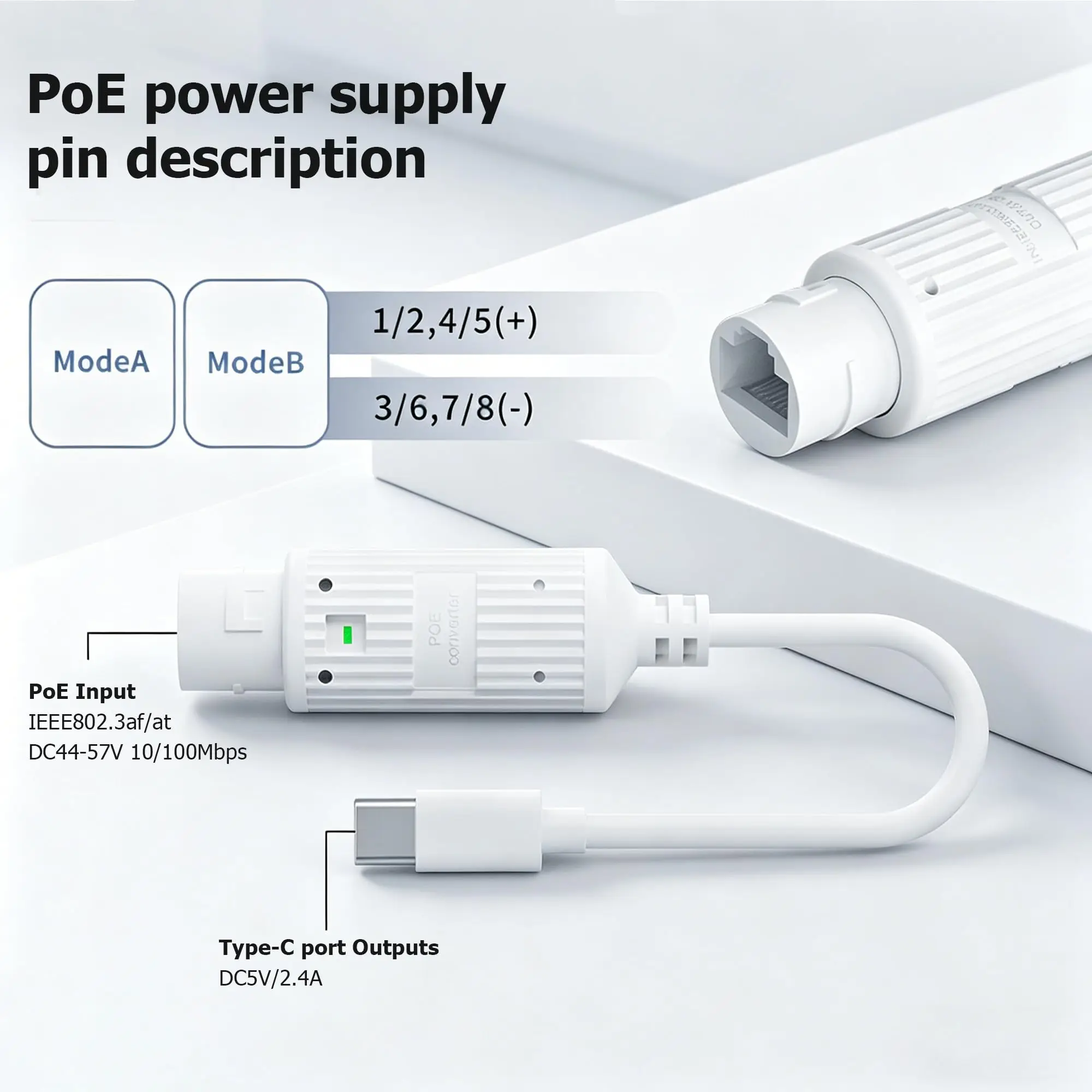 POE to USB-C Power Converter RJ45 Female to Type-C Male Charging Adapter Outdoor Waterproof for Security Camera Monitoring view 4