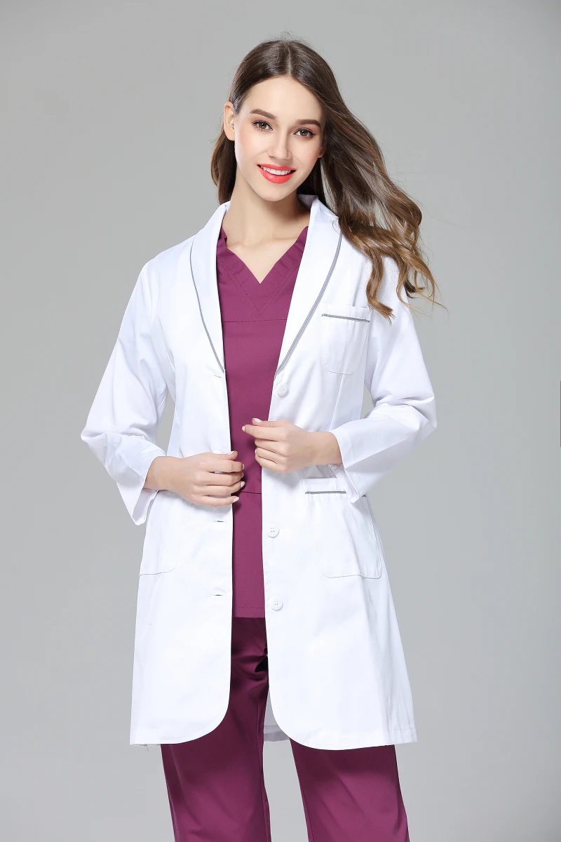 Uniforme anti-rugas branco para mulheres, manga comprida, clínica odontológica, casaco de laboratório, cuidados com a pele, salão de beleza, outono