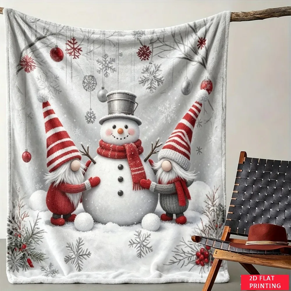Christmas Gnome Reindeer Sleigh Festive Fleece Blanket For Cozy Bedroom Decor Lightweight Plush Throw Blanket Accent