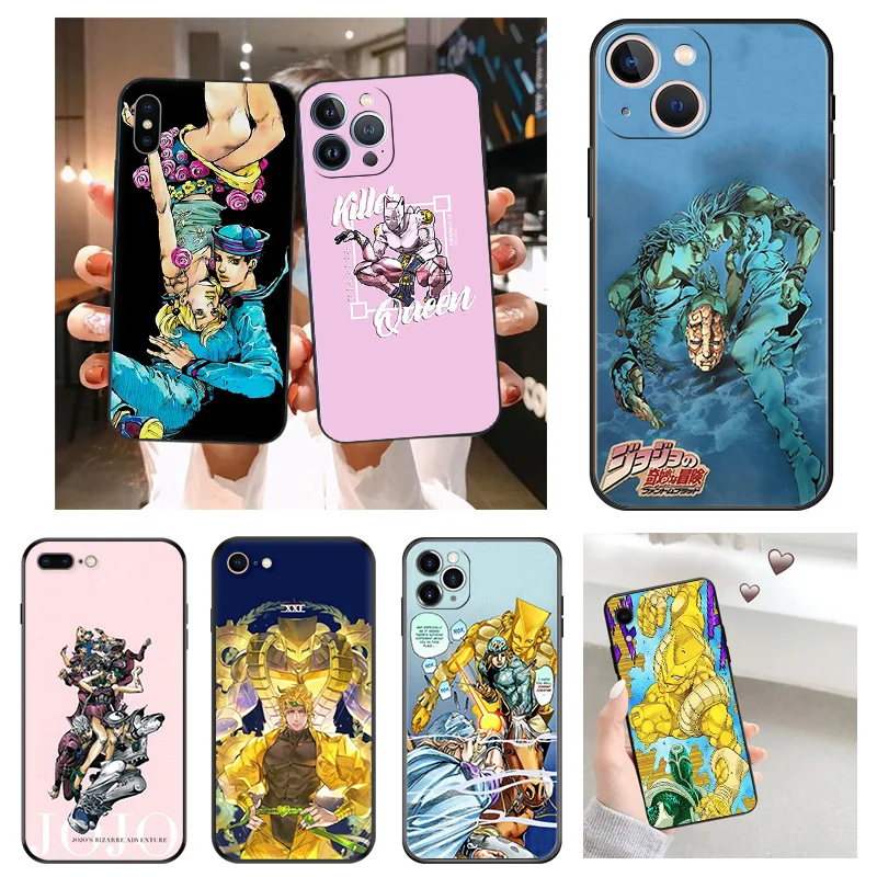 Silicone Soft Phone Case for iphone 16Plus 15 14 13 12 11 16 Pro Max Mini XR SE 7 8 Plus JoJo's Bizarre Encyclopedia Black Cover