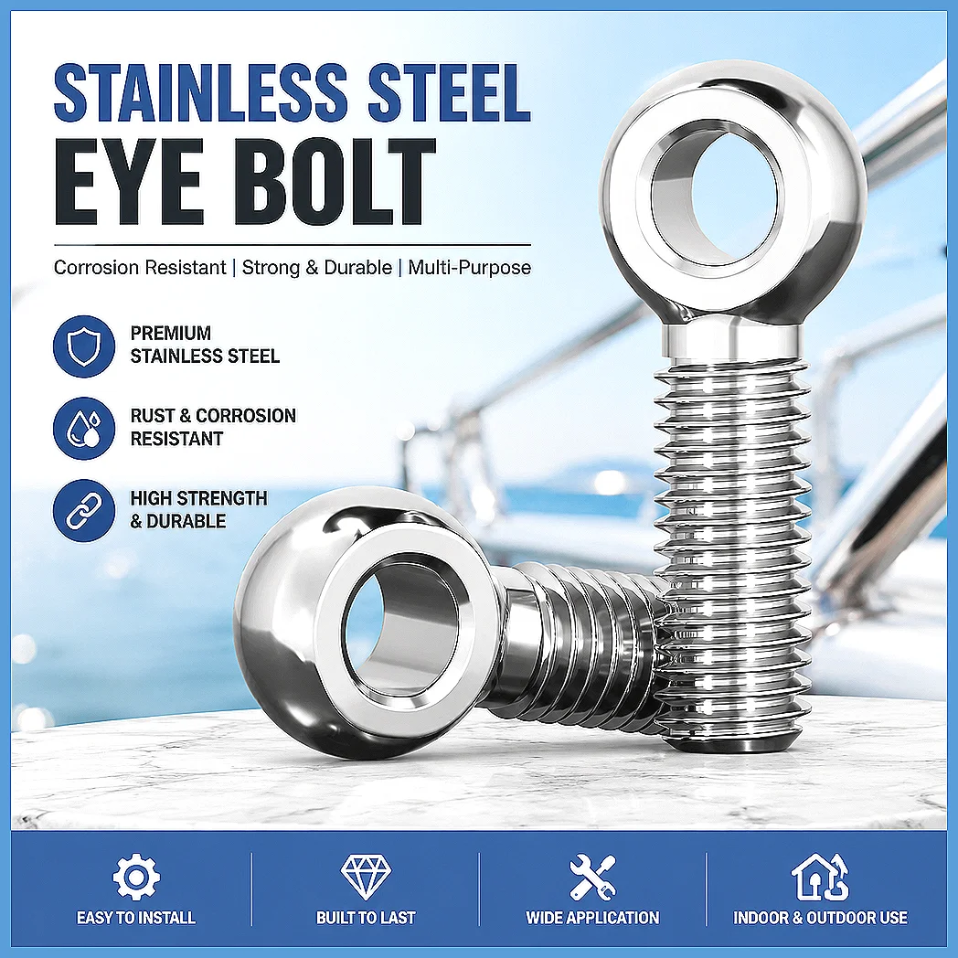 GB798 304 Stainless Steel Ring Link Fisheye Eye Bolt Stud Articulated Anchor Slip Hole Screw M5-M12 Marine Hardware