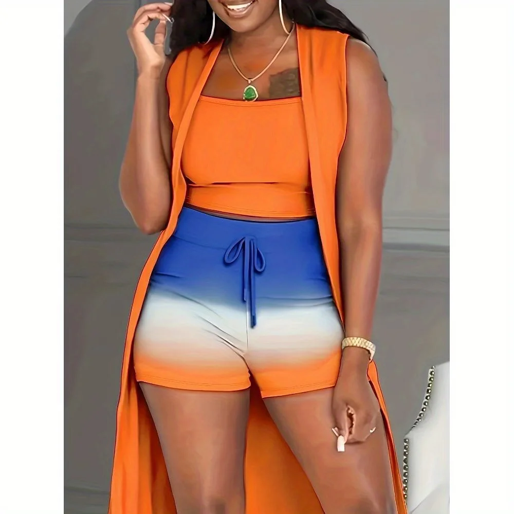 

Повседневный базовый комплект из трех предметов без рукавов с принтом